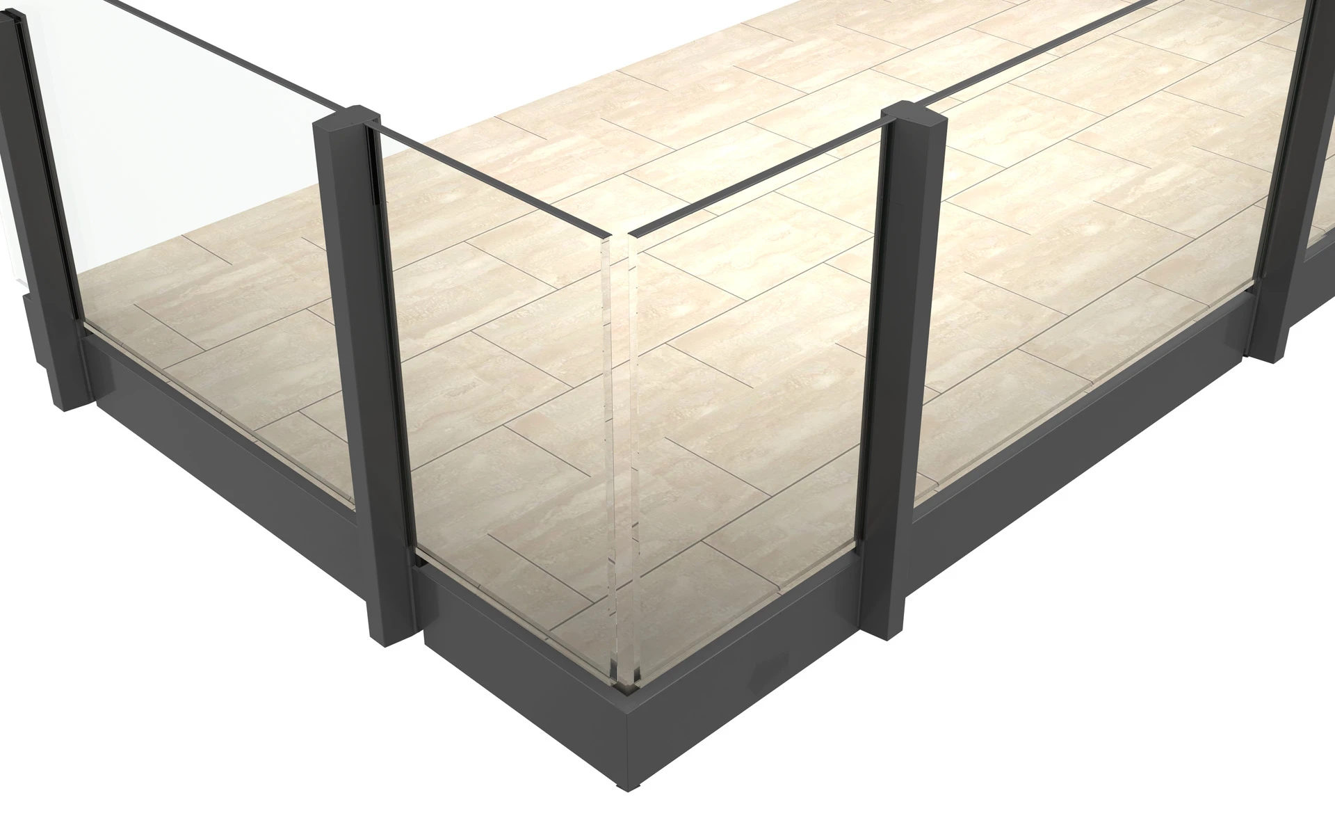 Moderne Glasbalustrade auf gefliester Terrasse