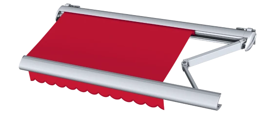 Rote Markise mit silbernem Gestell