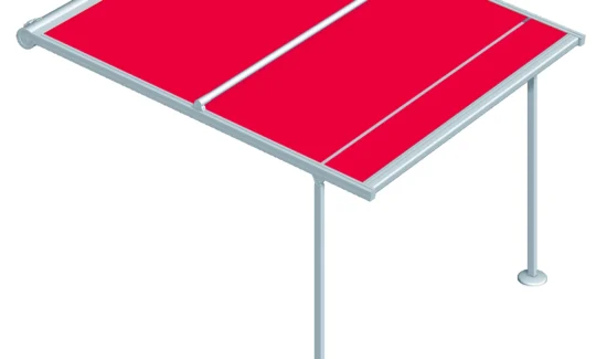 Rote Markise mit Gestell in 3D Ansicht